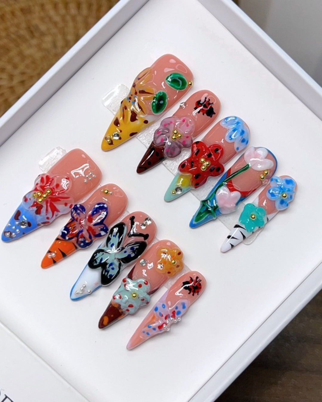 GyaruLab 3D Flower Butterfly Press-On Nail Set
