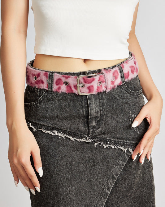 GyaruLab Agejo Fuzzy Leopard Waist Belt