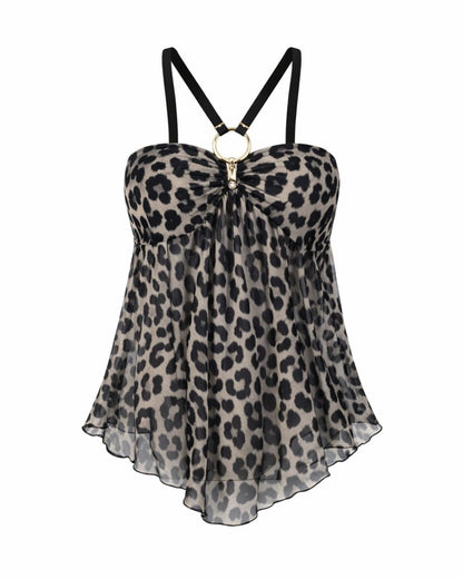 GyaruLab Spicy Shibuya Style Y2K Harajuku Leopard Halter Top
