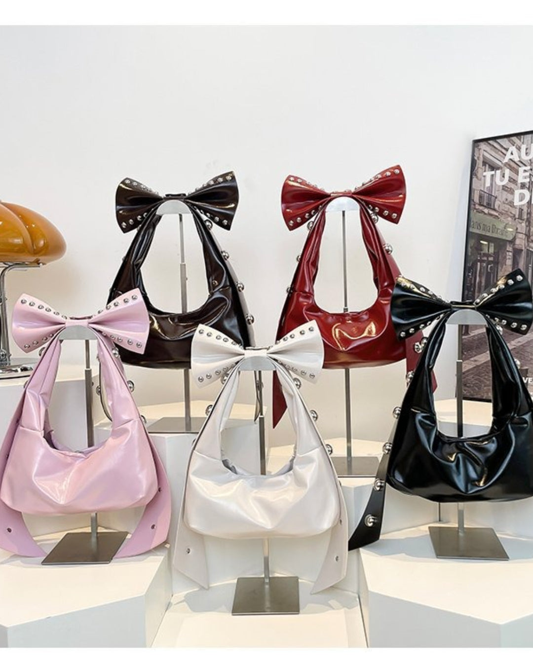 GyaruLab Patent Bow Studded Shoulder Bag