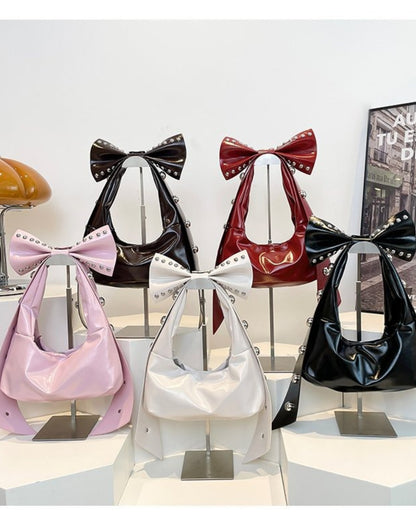 GyaruLab Patent Bow Studded Shoulder Bag