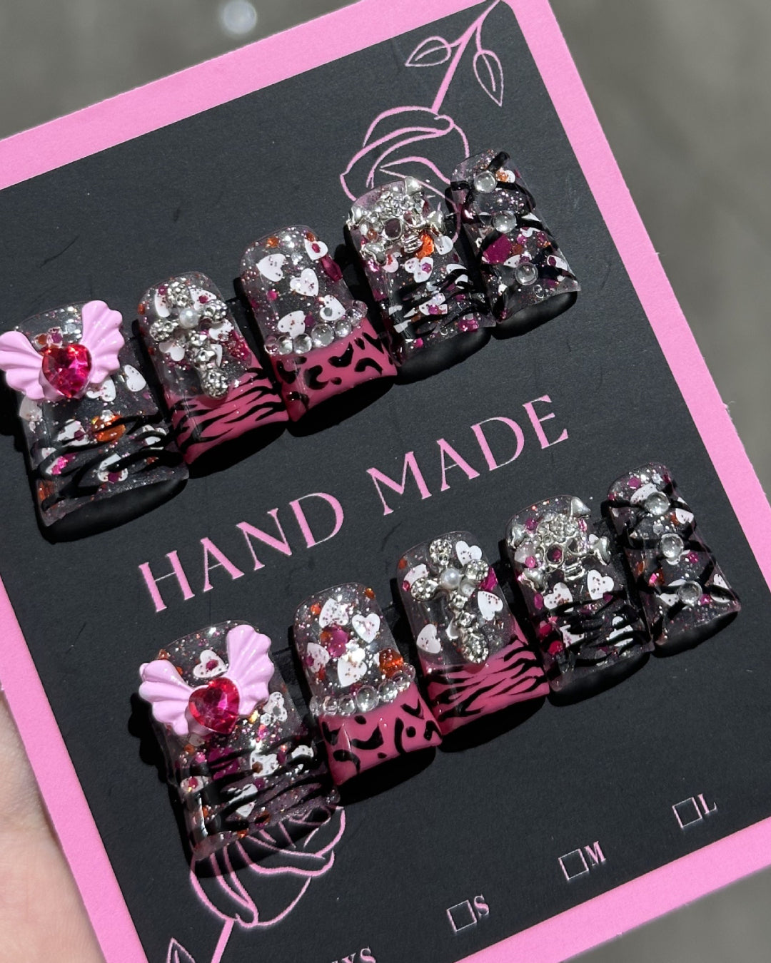 GyaruLab Dark Cherry Crystal Press On Nails