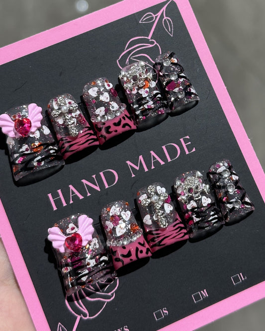 GyaruLab Dark Cherry Crystal Press On Nails