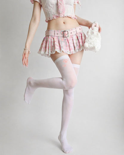 Gyarulab Cat Paw Print Thigh High Socks