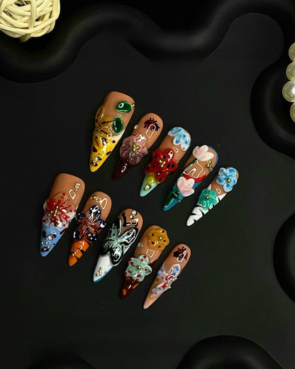 GyaruLab "Artisanal" 3D Sculpted Floral Nails - GyaruLab