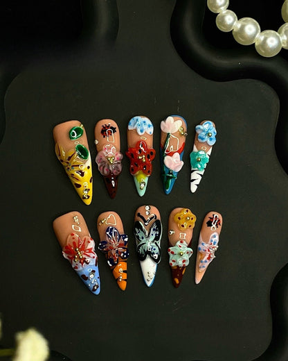 GyaruLab "Artisanal" 3D Sculpted Floral Nails - GyaruLab