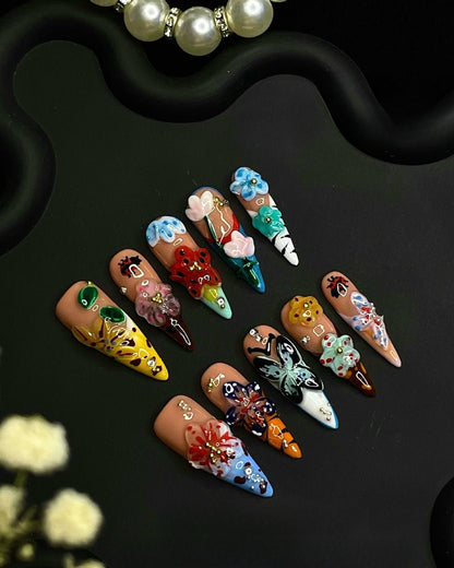 GyaruLab "Artisanal" 3D Sculpted Floral Nails - GyaruLab