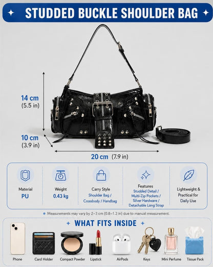 GyaruLab Black Studded Rokku Shoulder Bag - GyaruLab