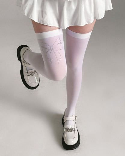Gyarulab Bow Print Thigh High Stockings - GyaruLab