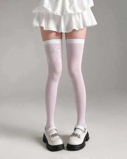 Gyarulab Bow Print Thigh High Stockings - GyaruLab
