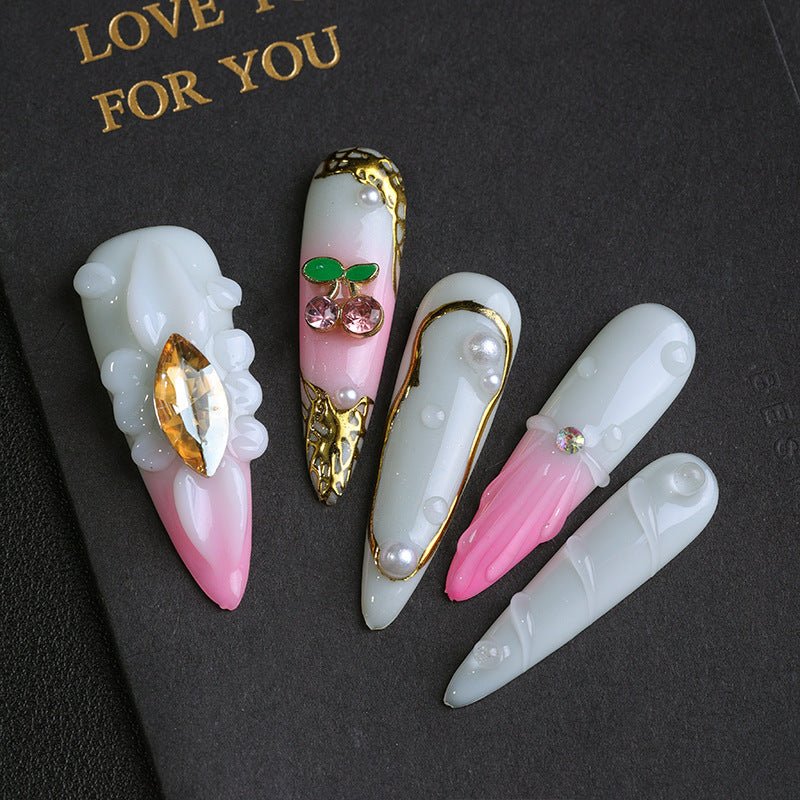 GyaruLab Cherry Pearl Shell Press-On Nails - GyaruLab