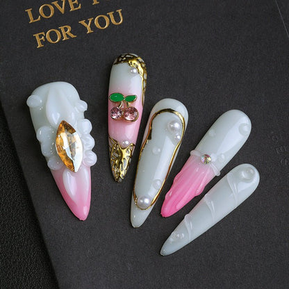GyaruLab Cherry Pearl Shell Press-On Nails - GyaruLab