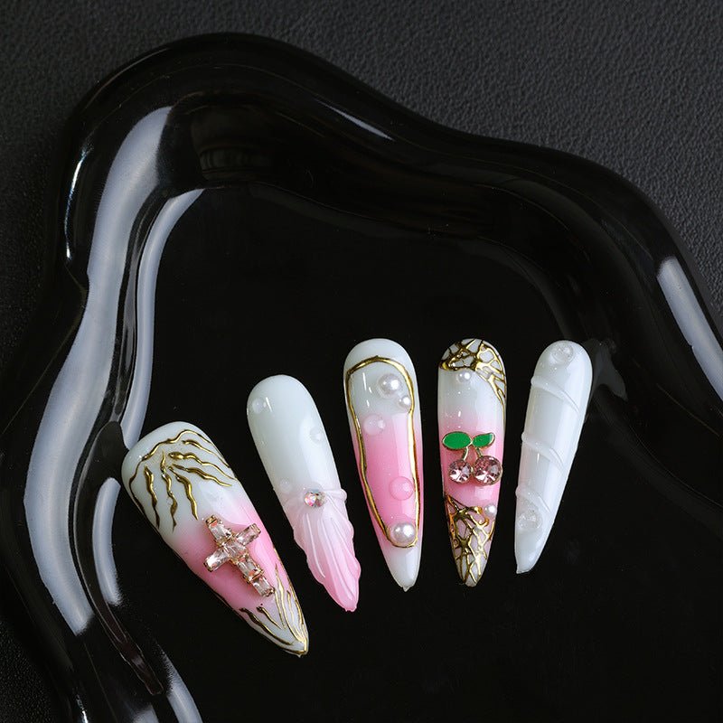 GyaruLab Cherry Pearl Shell Press-On Nails - GyaruLab