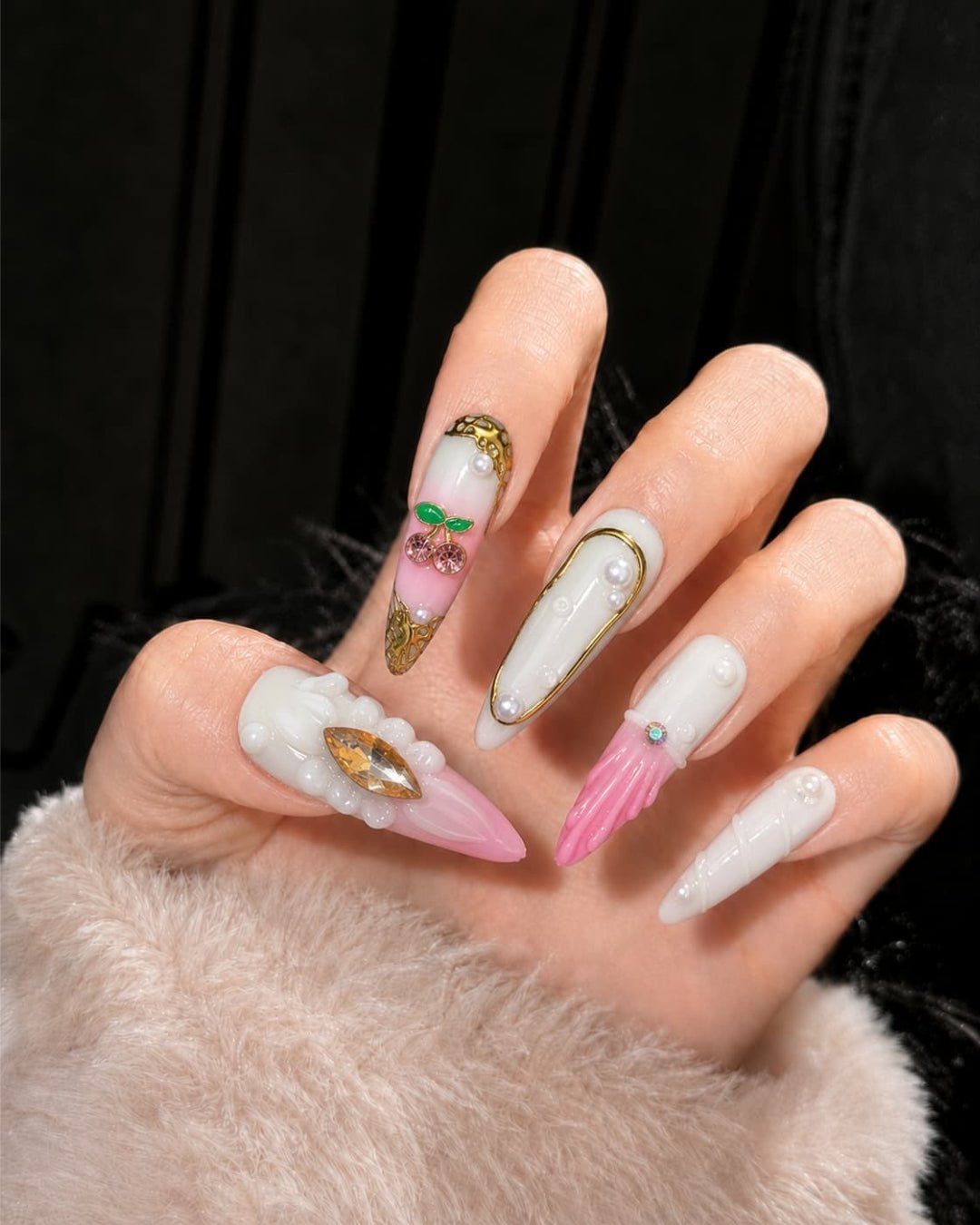 GyaruLab Cherry Pearl Shell Press-On Nails - GyaruLab