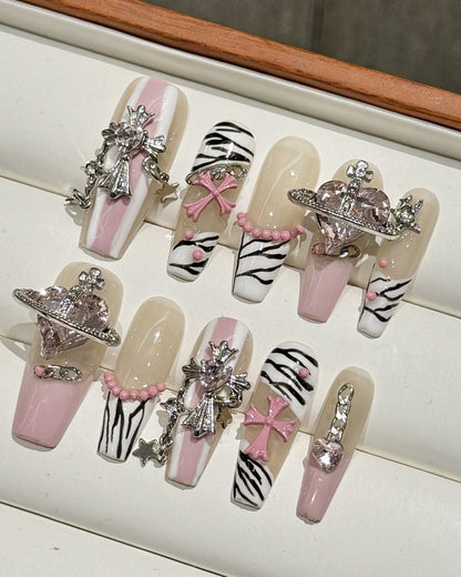 GyaruLab "Cosmic Zebra" Pink Orb Nails - GyaruLab