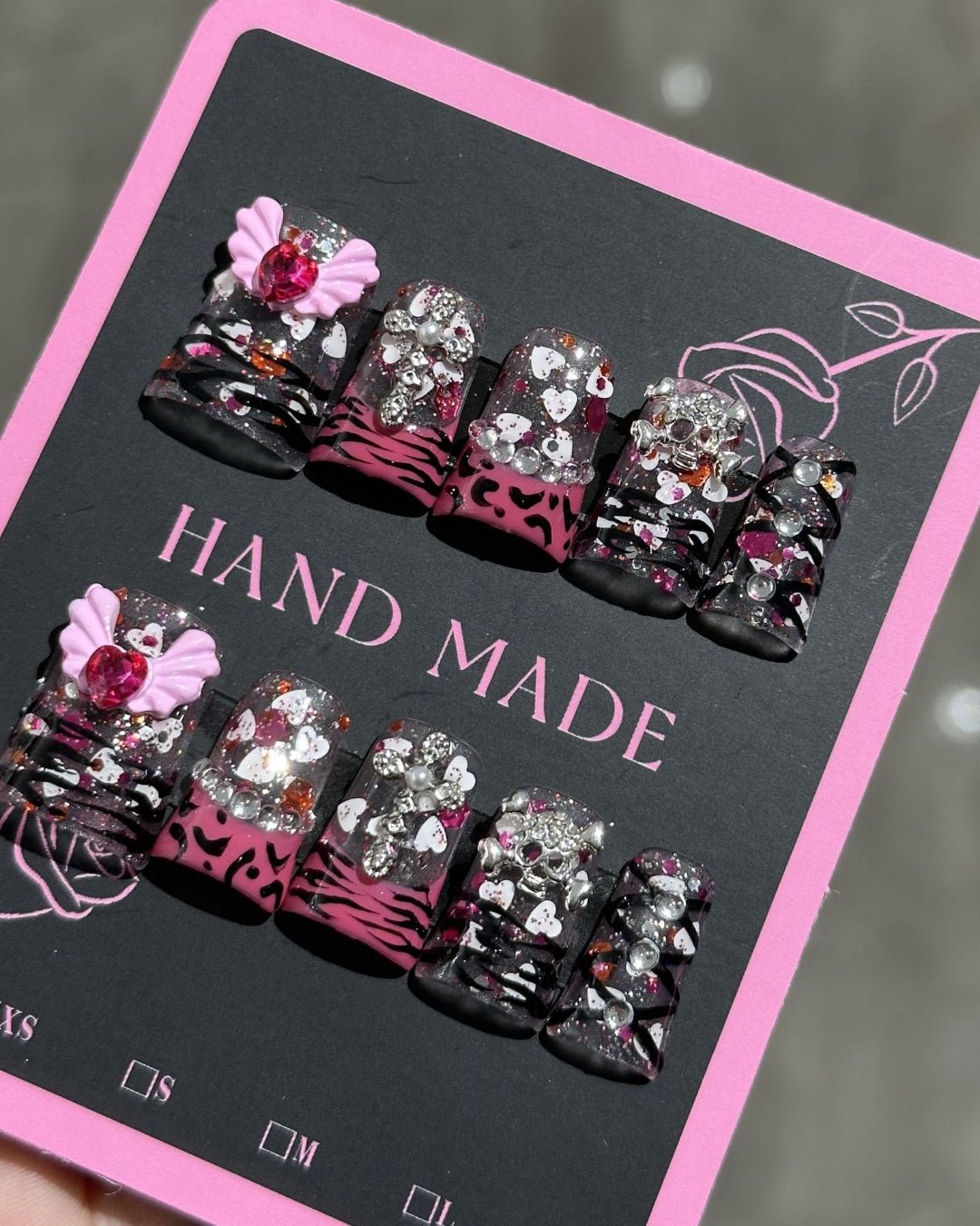 GyaruLab Dark Cherry Crystal Press On Nails - GyaruLab