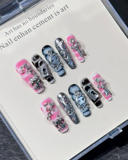 GyaruLab Dark Chrome Lock Press On Nails - GyaruLab