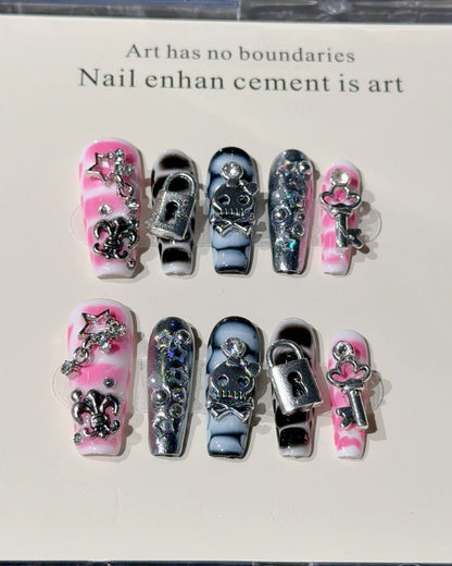 GyaruLab Dark Chrome Lock Press On Nails - GyaruLab