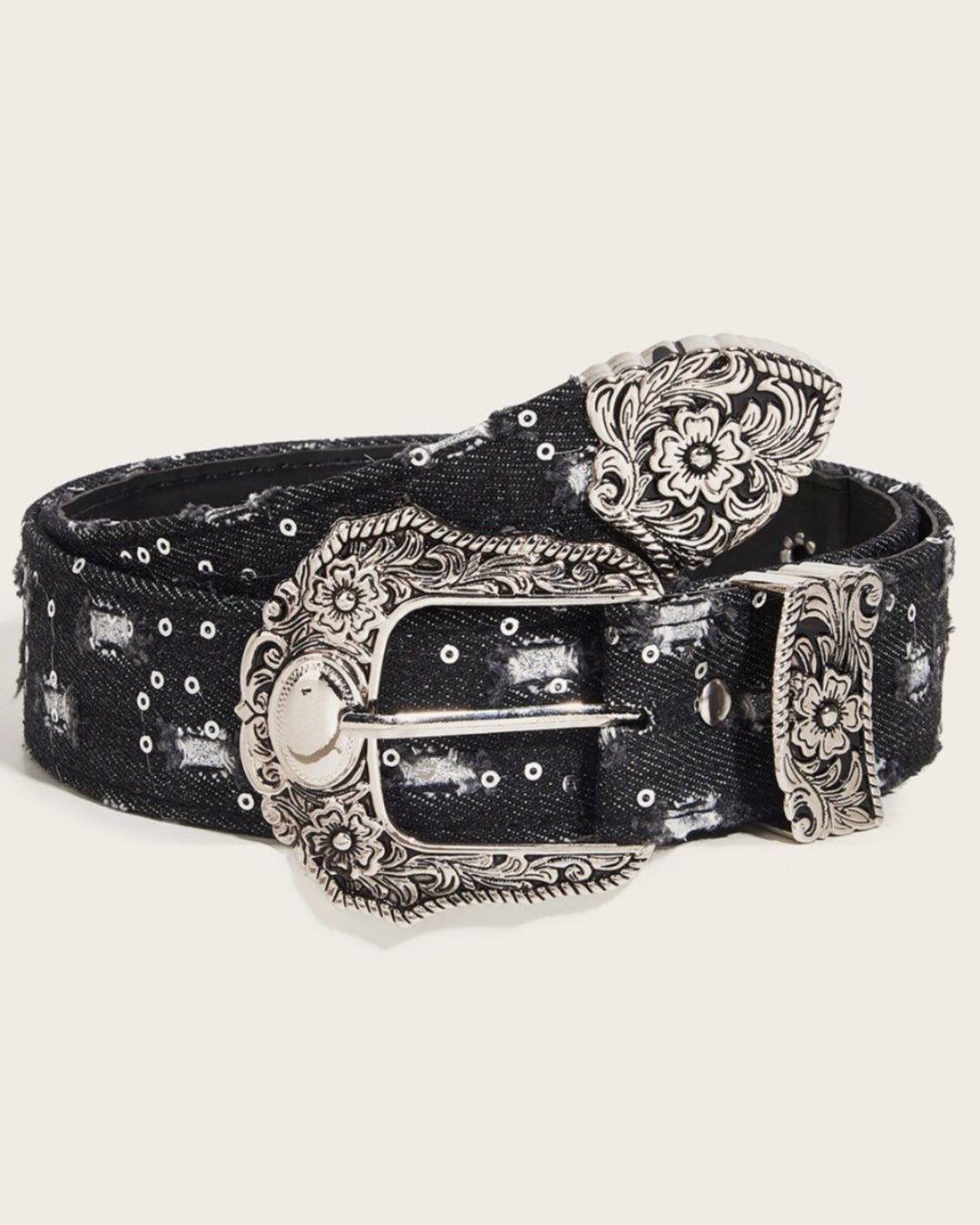 GyaruLab Denim Western Floral Buckle Belt - GyaruLab