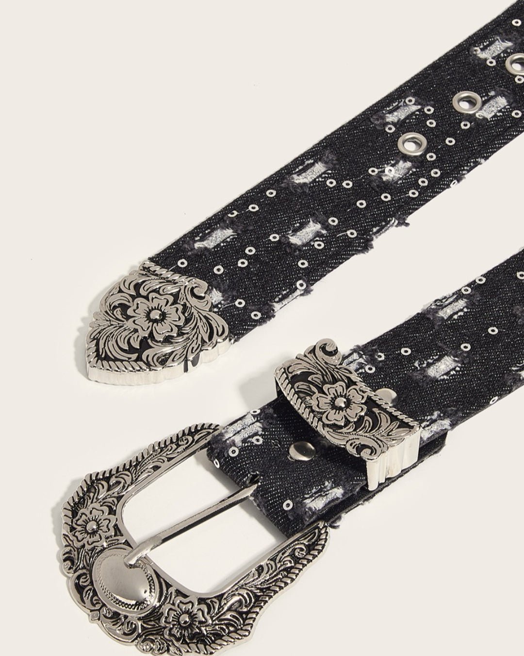 GyaruLab Denim Western Floral Buckle Belt - GyaruLab