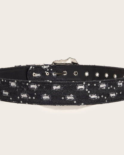 GyaruLab Denim Western Floral Buckle Belt - GyaruLab
