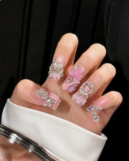 GyaruLab Duckbill Pink Cherry Kitty Rhinestone Press On Nail - GyaruLab