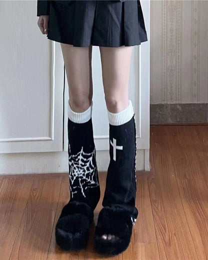 GyaruLab Gothic Y2K Graphic Knit Leg Warmer - GyaruLab