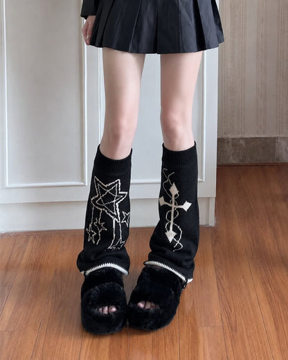 GyaruLab Gothic Y2K Graphic Knit Leg Warmer - GyaruLab