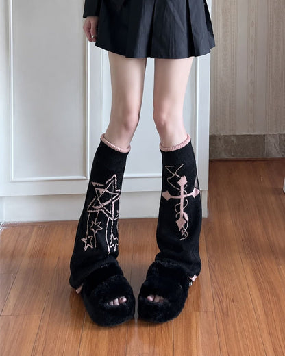 GyaruLab Gothic Y2K Graphic Knit Leg Warmer - GyaruLab