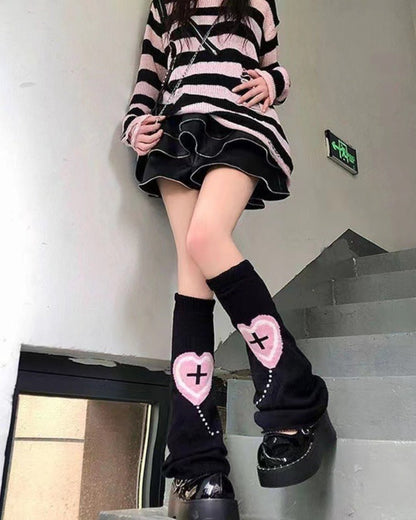 GyaruLab Gothic Y2K Graphic Knit Leg Warmer - GyaruLab