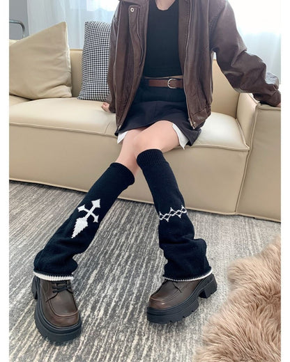 GyaruLab Gothic Y2K Graphic Knit Leg Warmer - GyaruLab