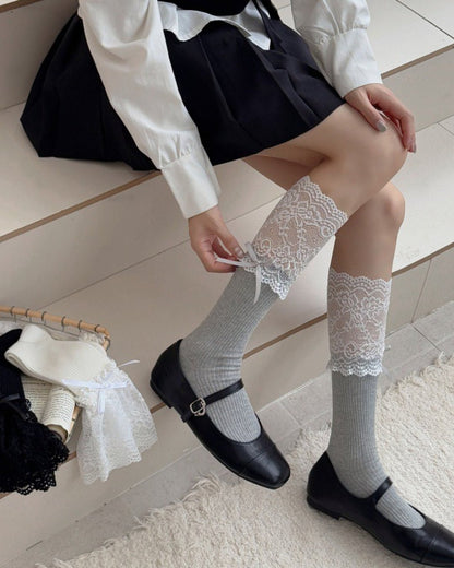 GyaruLab Hime Lace Ribbon Socks – Cute Gyaru Bow Socks - GyaruLab