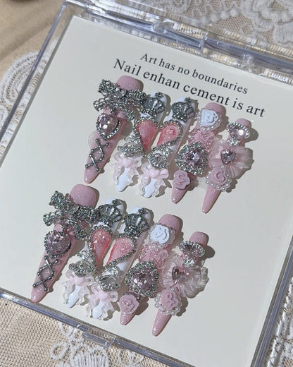 GyaruLab "Hime Majesty" Crown & Lace Jewels Nails - GyaruLab