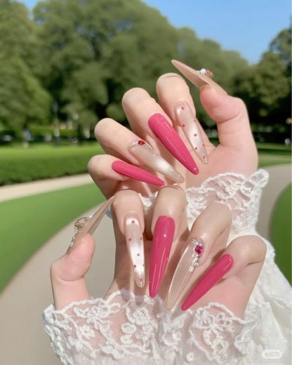 GyaruLab Hot Pink Stiletto Press On Nails - GyaruLab