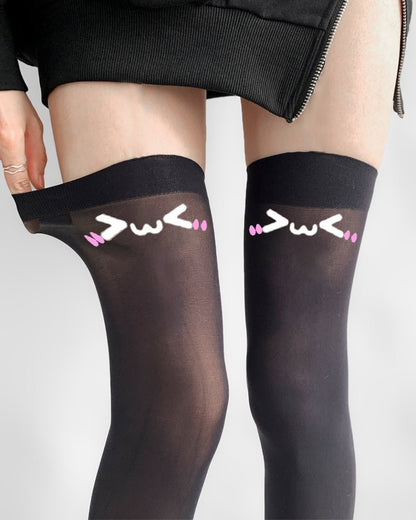 Gyarulab Kawaii Face Thigh High Anime Stockings - GyaruLab