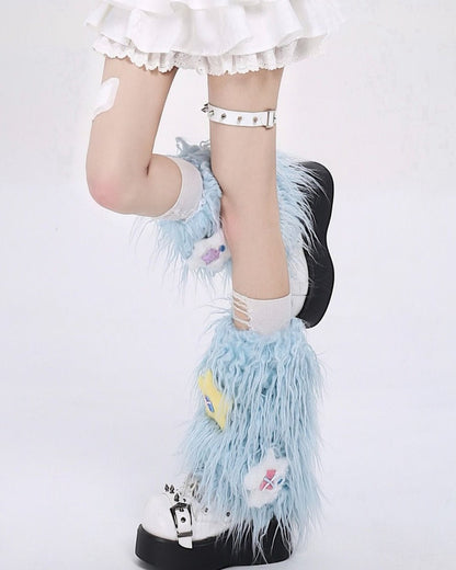 GyaruLab Kawaii Furry Fluffy Star Leg Warmers - GyaruLab