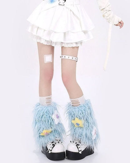 GyaruLab Kawaii Furry Fluffy Star Leg Warmers - GyaruLab