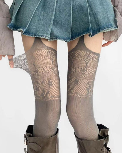 Gyarulab Lace Pattern Sheer Thigh High Tights - GyaruLab