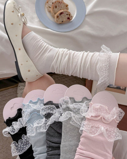 GyaruLab Lace Ruffle Layering Knee Socks - GyaruLab