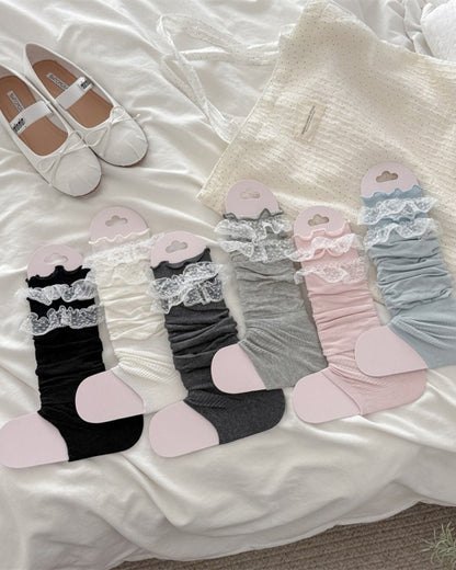 GyaruLab Lace Ruffle Layering Knee Socks - GyaruLab