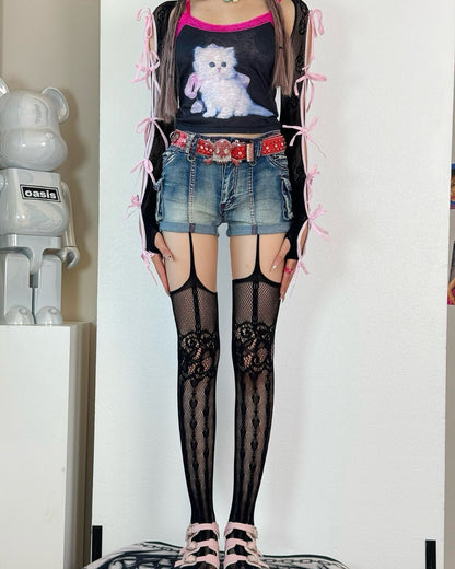 GyaruLab Lace Suspender Thigh High Y2K Stockings - GyaruLab