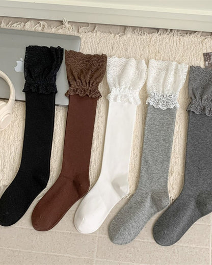 GyaruLab Lace Top Knee High Socks – Elegant Gyaru Long Socks - GyaruLab