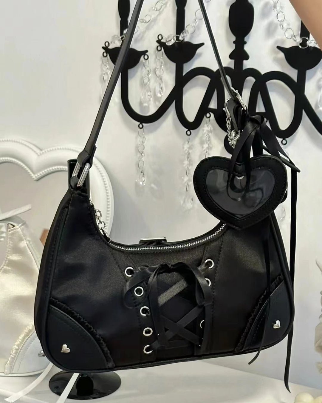 GyaruLab Lace Up Heart Ita Bag – Y2K Kawaii Shoulder Bag - GyaruLab