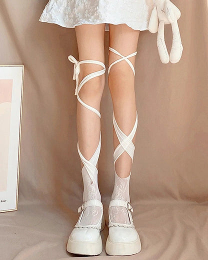 GyaruLab Lace - Up Ribbon Leg Wrap Socks - GyaruLab