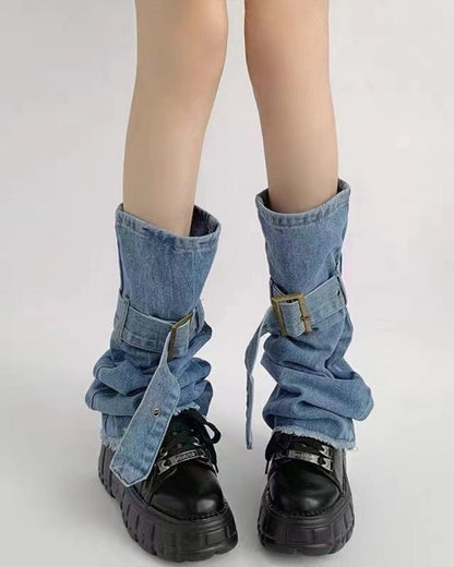 Gyarulab Layered Denim Faux Stacked Jeans Leg Warmers - GyaruLab