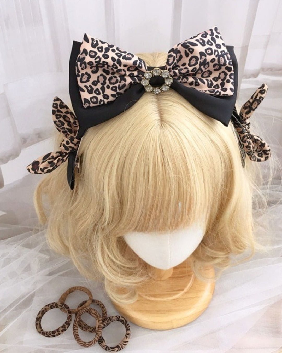 GyaruLab Leopard Bow Headband Hair Tie Set - GyaruLab