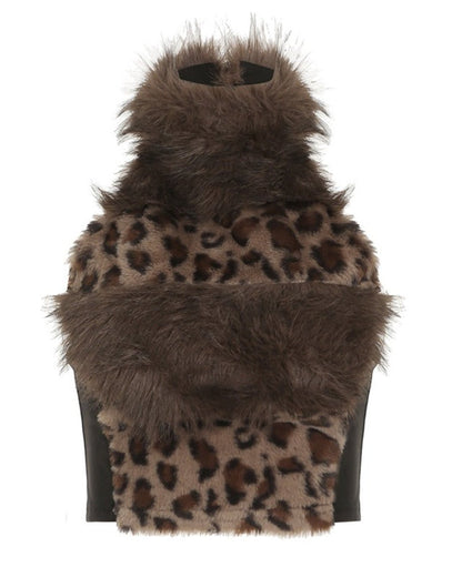 GyaruLab Leopard Fur Halter Top - GyaruLab