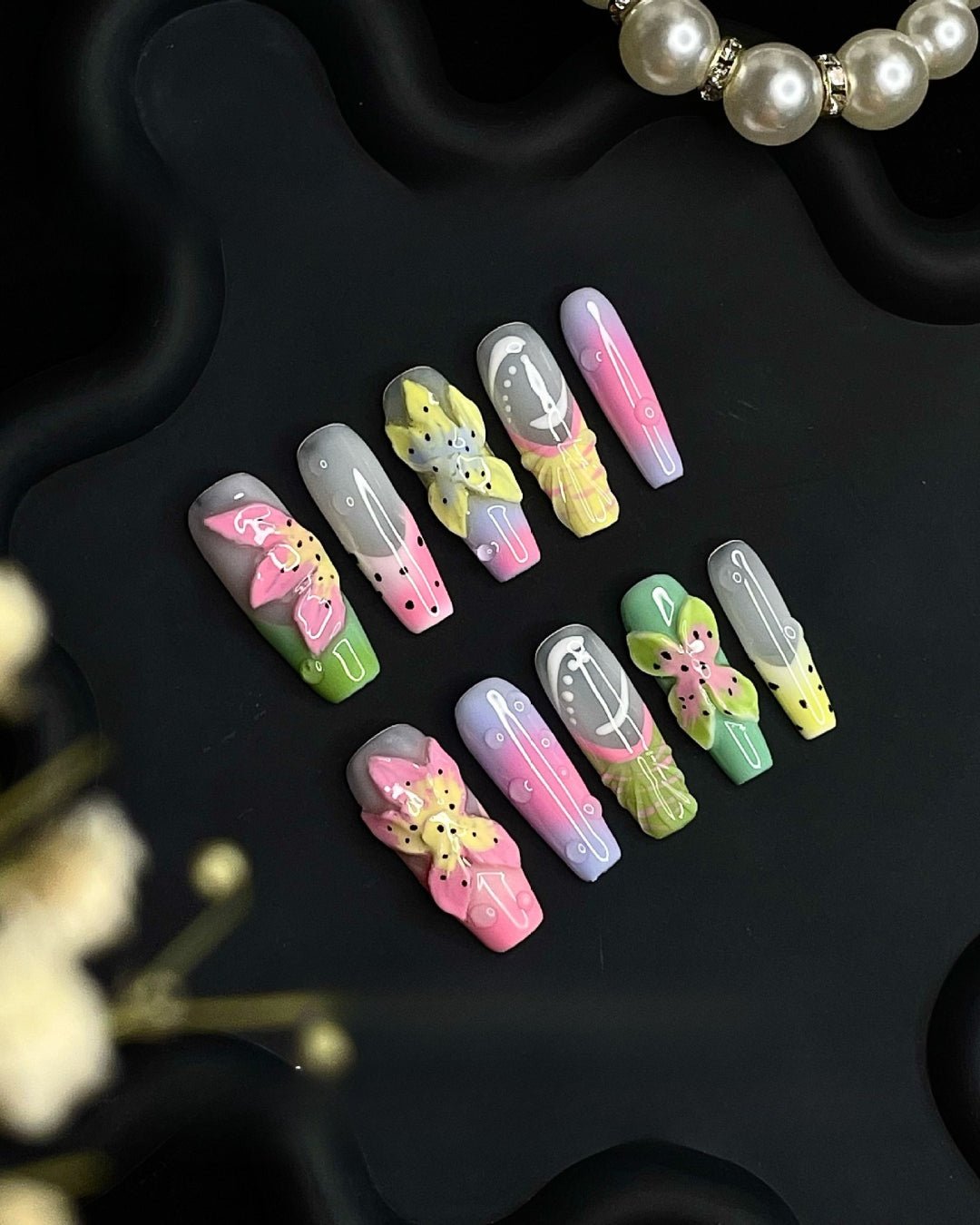 GyaruLab "Neon Dew" 3D Frosted Bloom Nails - GyaruLab