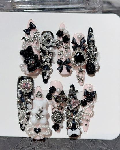 GyaruLab "Obsidian Angel" Dark Gothic Nails - GyaruLab