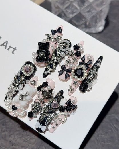 GyaruLab "Obsidian Angel" Dark Gothic Nails - GyaruLab